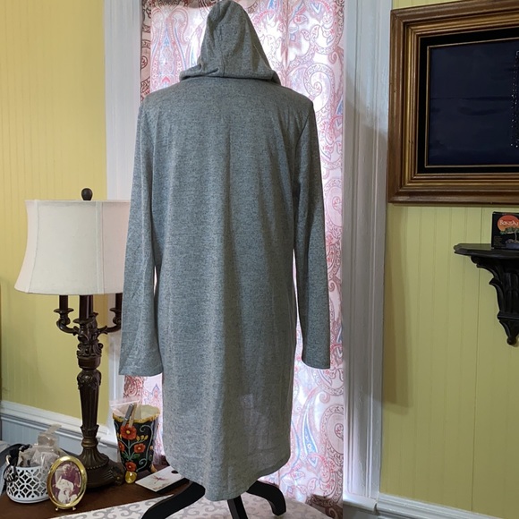 Socialite Gray Long Sleeve Hooded Open Front Duster Length Cardigan Sweater Top. - Picture 9 of 11